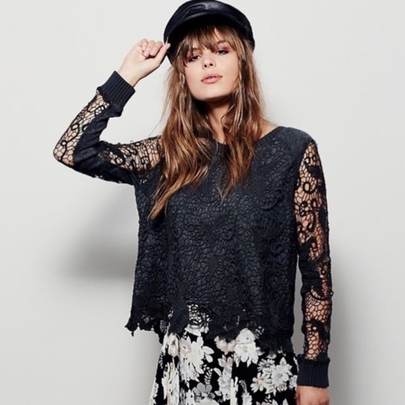 Free People Tops - Graphite Free People Pretty Rad Pullover